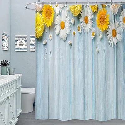 Produktbild von Duschvorhang mit Blumenprint - Schimmelbeständig und Wasserabweisend - 180 x 200 cm - Inklusive C-Ringen