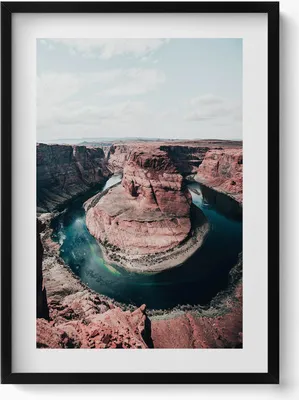 Produktbild von Fluss- und Felsenlandschaft– Wandbild mit Rahmen – Gerahmtes Bild  – Wanddekoration – 50x70 cm –  Schwarz Rahmen