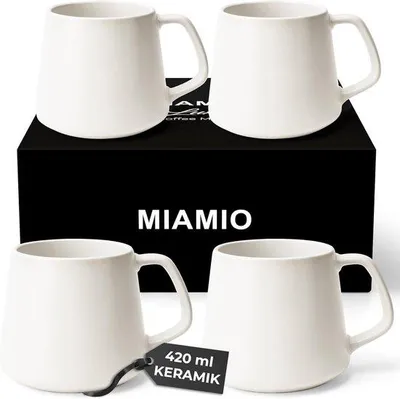 Productafbeelding van Keramische set met 4 mokbekers – 420 ml – geschikt voor cappuccino, thee en espresso – magnetronbestendig en vaatwasmachinebestendig – wit