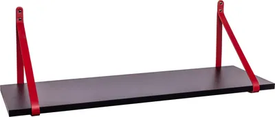 Produktbild von ABRATO® Wandregal Schwarz 60x25x1,8 cm Schweberegal mit Ledergurten Aufhängung Rot