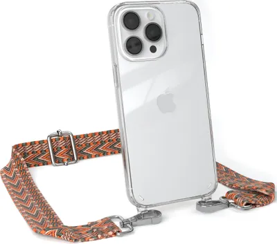 Produktbild von EAZY CASE Handykette - Verstellbarer Trageriemen kompatibel mit Apple iPhone 14 Pro Max, Handykordel mit transparenter Silikon-Hülle, Band in Orange