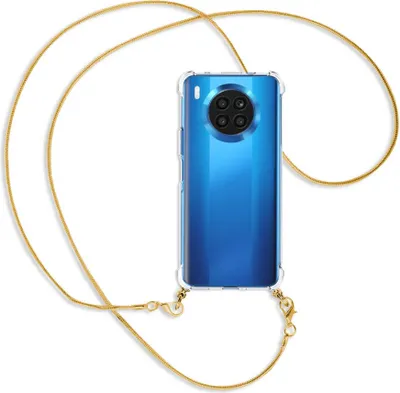 Produktbild von Handykette Backcover-Schutzhülle mit Band (Metall goldfarben) für Huawei nova 8i / Honor 50 Lite - goldfarbene Kette Snake