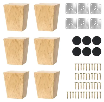 Productafbeelding van Solidchoice - Set van 6 Houten Meubelpoten 6 cm Vierkant