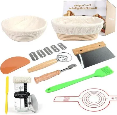 Productafbeelding van Zuurdesem Starter Kit - Broodbak Set - Ambachtelijk Brood Bakken - Complete Set Inclusief Manden - 10 Delig - Natuurlijk