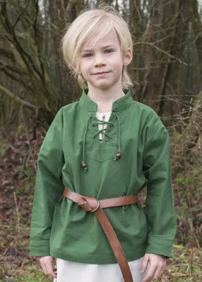 Immagine prodotto di Camicia medievale per bambini Colin, verde - camicia da cavaliere camicia medievale costume vichingo travestimento taglia: 164