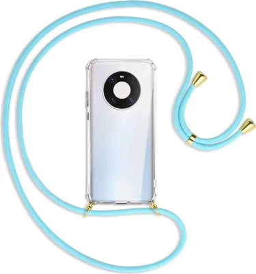 Produktbild von Handykette Backcover-Schutzhülle mit Band (Metall goldfarben) für Huawei Mate 40 Pro - himmelblau