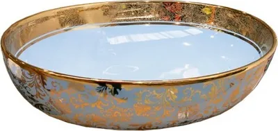 Produktbild von LAVITA Aufsatzwaschtisch Cereza | Aufsatzwaschbecken Rund | Waschbecken Ohne Überlauf und Hahnloch | Aus hochwertigem Porzellan | Waschtisch | 51x40x14 cm | Gold/Blau
