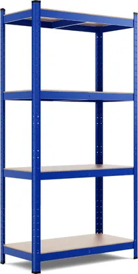 Produktbild von 4 Ebenen Lagerregal mit Metallrahmen Schwerlastregal bis 720kg belastbar Metallregal Blau