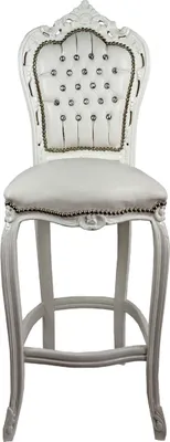 Produktbild von Casa Padrino Barock Barstuhl mit Kunstleder und Glitzersteinen Creme / Weiß 60 x 55 x H. 146 cm - Handgefertigter Hochstuhl - Barhocker - Barock Barmöbel