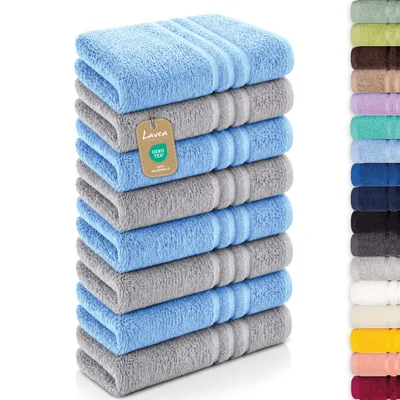 Produktbild von Lavea® 8er Set Handtücher 50x100 cm - Elena, 100% Baumwolle, Saugstark & Weich, Waschbar, Trocknergeeignet, Frottierhandtuch - Delphinblau & Silber