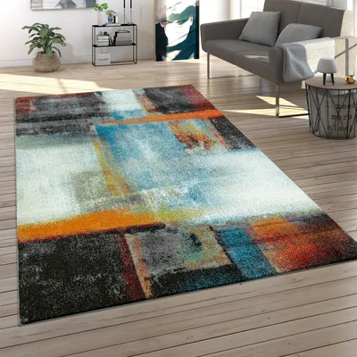 Image de Tapis salon vintage à poils courts pastel motifs géométriques modernes colorés dimensions 70 x 140 cm