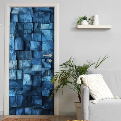 Produktbild von Türtapete selbstklebend | 200 x 90 cm Blaues Holz | Tür Aufkleber Poster Türfolie | Einteilig | Wasserfest 3D Türaufkleber Klebefolie Wandtattoo