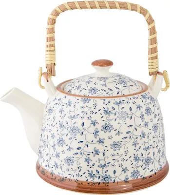Produktbild von Clayre & Eef Teekanne mit Filter 700 ml Blau Keramik Blumen