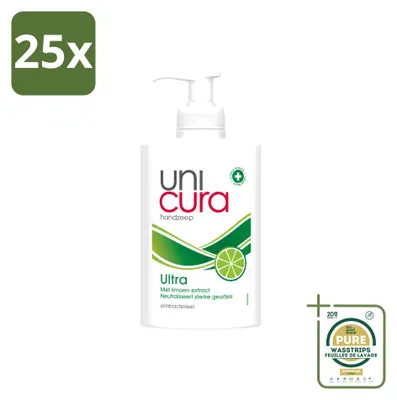 Productafbeelding van 25 x Unicura Ultra vloeibare zeep - Verzorgend - 250 ml - Voorraadverpakking - 25 stuks
