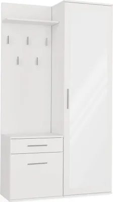 Image de Armoire moderne « DUO » avec miroir et espace de rangement | Couleur : blanc mat