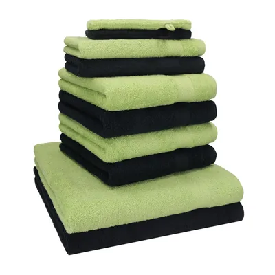 Produktbild von Betz 10-tlg. Handtuch-Set PREMIUM 2 Duschtücher 4 Handtücher 2 Gästetücher 2 Waschhandschuhe  Farbe: schwarz und apfel grün