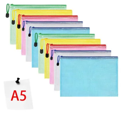 Produktbild von Dokumententasche A5, 10 Stück A5 Aktentaschen mit Reißverschluss, Reißverschlusstasche aus Netzkunststoff für Akten, Papier, Dokumente, Kosmetik, Hausaufgaben und Reisezubehör