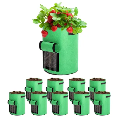 Image de Sac de plantation Hengda 10X 38L en tissu non tissé, pot de plantation, sac de plantation pour pommes de terre, tomates, fleurs, plantes, légumes, sac à plantes