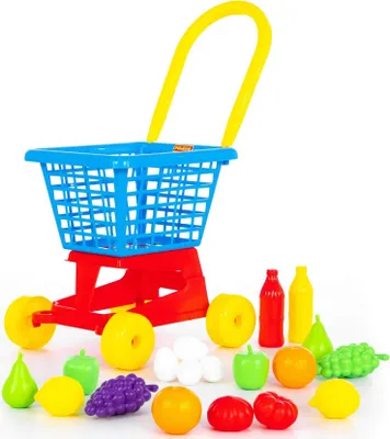 Produktbild von Polesie Einkaufswagen mit Spiellebensmittel Kaufladen Supermarkt Zubehör +3J