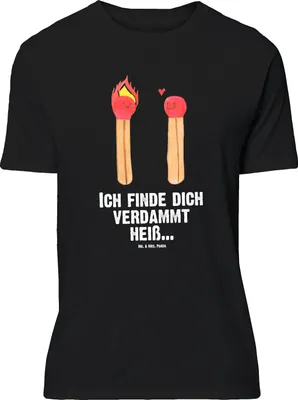 Produktbild von Mr. & Mrs. Panda Größe L T-Shirt Streichhölzer - Schwarz - Geschenk, Tshirt, Liebesgeschenk, Liebesbeweis, Shirt, mit Spruch, Freundin
