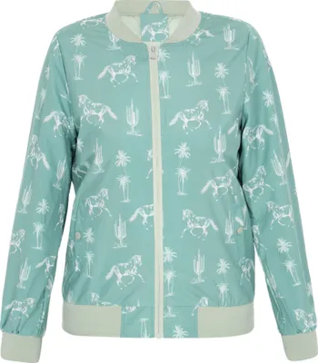 Produktbild von Damen Bomberjacke mint L mit abstraktem Print, normaler Passform und langen Ärmeln