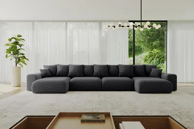 Produktbild von ALTDECOR Ecksofa mit Schlaffunktion und Bettkasten ESKAR-U2 - 464x176x72 cm Schwarz - Corner Sofa Eckcouch Couch U-Form universal, links/rechts angeordnet Schlafcouch Ausziehbar Wohnlandschaft