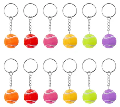 Productafbeelding van 12 stuks tennisbalsleutelhangers in levendige kleuren