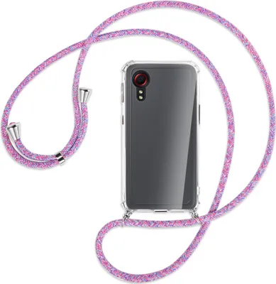 Produktbild von Handykette Backcover-Schutzhülle mit Band (Metall silberfarben) für Samsung Galaxy Xcover 5 (G525) - lila/rosa/blau
