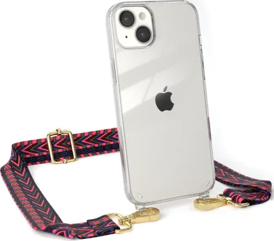 Produktbild von EAZY CASE Handykette - Verstellbarer Trageriemen kompatibel mit Apple iPhone 14 Plus, Handykordel mit transparenter Silikon-Hülle, Band in Rosa