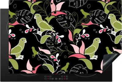 Produktbild von KitchenYeah© Herdabdeckplatte Dschungel - Vogel - Muster , 81x52cm, Küche Deko, Glaskeramikkochfeld Herdabdeckung, Abdeckplatte fùr Kochfeld