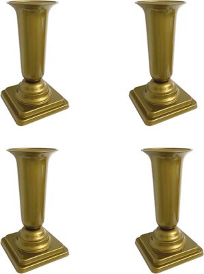 4er Set Grabvase Gold Grabschmuck Kunststoff Friedhofsvase mit Sockel Friedhof Blumenvase Grabdekoration Grab Vase Grabsteckvase
