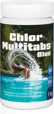 Produktbild von Chlortabletten 11 in 1 Blue – 1-kg-Eimer mit 20-g-Tabletten – für Schwimmbecken und Whirlpools – gegen Algen, Trübung, Kalkablagerungen und Bakterien
