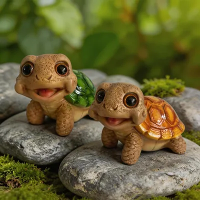 2 Schildkröten-Figuren für Garten, Teich, Balkon und Terrasse