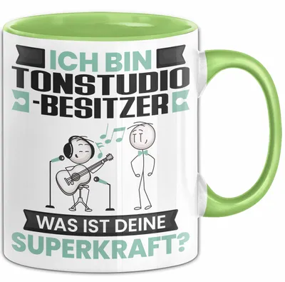 Produktbild von Tonstudio-Besitzer Tasse Geschenk für Tonstudio-Besitzer Geburtstag Lustiger Spruch Kaffee-Becher Was Ist Deine Superkraft (Grün)