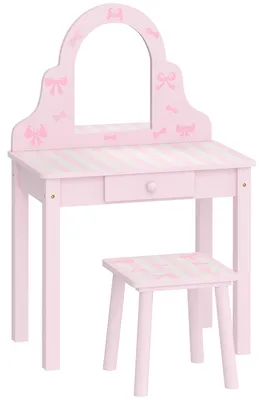 Produktbild von Kinder Schminktisch Set 2 in 1 Frisiertisch Schreibtisch mit Hocker abnehmbarem Spiegel Schublade für Mädchen 3-6 Rosa