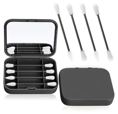 Produktbild von Wiederverwendbare Wattestäbchen mit Spiegel, waschbare Wattestäbchen zur Ohrreinigung, hautfreundliche Silikon-Ohrstäbchen, für Wimpernverlängerung, Lippenpinsel, Make-up-Entfernung, Wundpflege