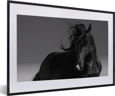 Produktbild von MuchoWow® MuchoWow® Gerahmtes Poster Pferd - Tiere - Mähne - Schwarz 60x40 cm - Poster mit zchwarzem Bilderrahmen - Schlafzimmer - Plakat in Rahmen - Drucken