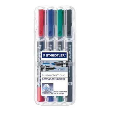 Produktbild von Staedtler Lumocolor permanent duo 348, Schwarz, Blau, Grün, Rot, Feine/ runde Spitze, Schwarz, Blau, Grün, Rot, Polypropylen (PP), Fein / Mittel, Deutschland