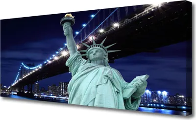 Produktbild von Tulup Leinwand-Bilder 125x50 Wandbild Canvas Kunstdruck Brücke Freiheitsstatue Skyline