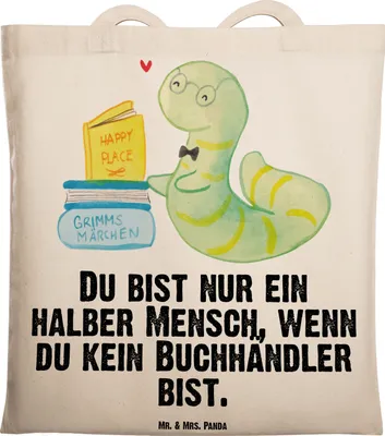 Produktbild von Mr. & Mrs. Panda Stoffbeutel Buchhändler Herz - Transparent - Geschenk, Bücherwurm, Beruf, dokumententasche, Spruch, Jutetasche, Shopping Tasche, Laptoptasche, Tote Bag