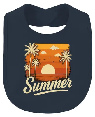 Produktbild von Summer Sonnenuntergang Palmen Retro Vintage Strand Urlaub Beach Baby Lätzchen, Navy