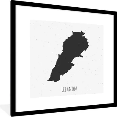 Produktbild von MuchoWow® Gerahmtes Poster Illustration einer schwarzen Karte des Libanon 40x40 cm - Poster mit Schwarzem Bilderrahmen Wandposter Rahmen Foto Bilder - Poster - Plakat im Rahmen