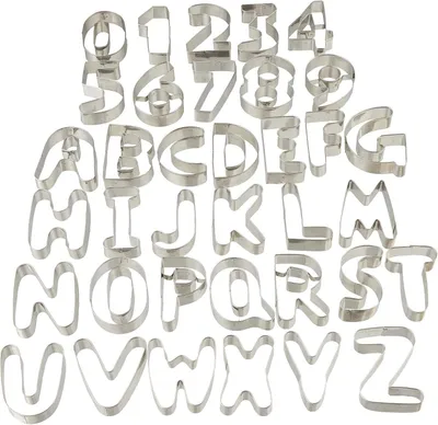 Produktbild von Ausstecher für Buchstaben und Zahlen – 36-teiliges Set – Für Kekse und Gebäck – Edelstahl – Silberfarben