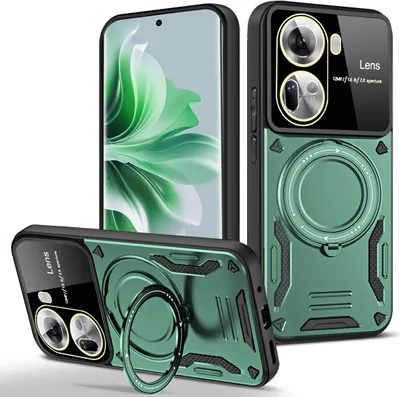 Image de Étui durable pour OPPO Reno11, étui double couche avec support d'anneau et support vert