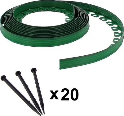 Obrázek produktu pro Zelené, pružné zahradní obruby - 3,8 cm x 10 metrů s 30 kotevními kolíky