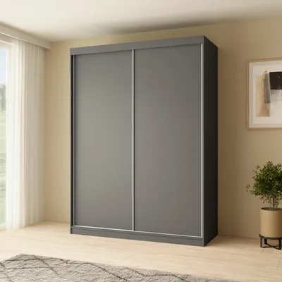 Obrázek produktu pro BEAUTYSOFA | Skříň MARIO 160 cm Graphite – moderní skříň bez zrcadla, s posuvnými dveřmi, minimalistický design