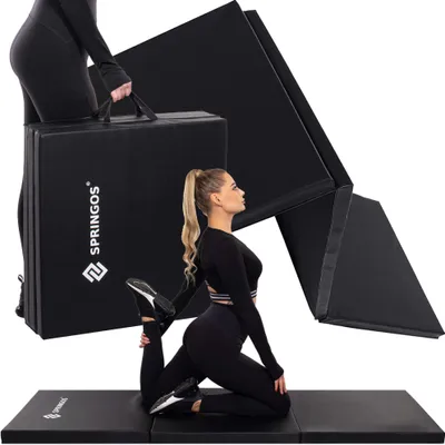 Produktbild von Klappbare Gymnastikmatte 60 x 180 x 5 cm Turnmatte mit Tragegriffen Fitnessmatte Dreifach Faltmatte kompakt wasserfest