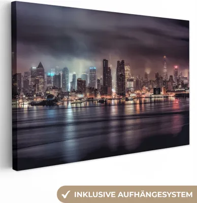 Produktbild von MuchoWow® - Leinwandbilder - New York - Sturm - Skyline, Wandbild, Wanddeko Bilder Wohnzimmer, 30x20cm