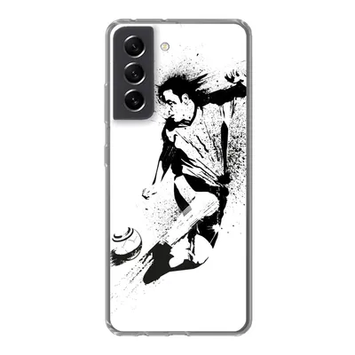 Produktbild von MuchoWow® Handyhülle Schutzhülle Hülle für Samsung Galaxy S21 FE Eine Illustration einer Person, die einen Fußball in Richtung Tor schießt - Jungen - Junge - Kind Silikon Softcase Handy Hülle - Mobiltelefonhülle