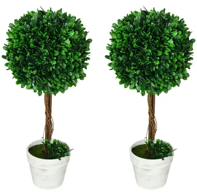 Zdjęcie produktu dla Zestaw 2 sztuk sztucznego bukszpanu, sztuczne rośliny odporne na promieniowanie UV, 60 cm, w doniczce, do salonu, zielony